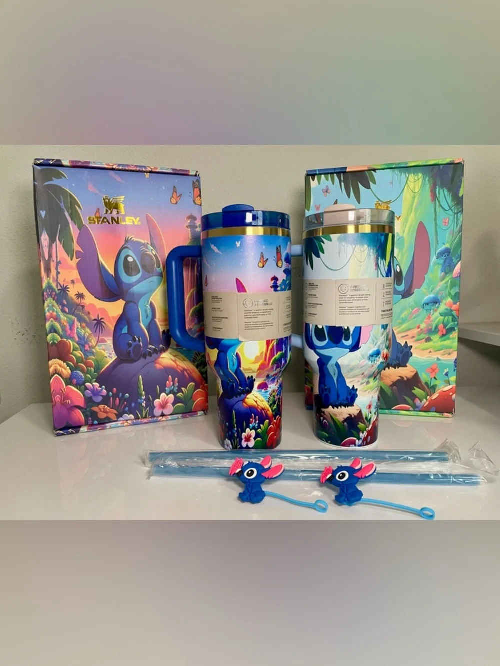 Stanley Quencher Tumbler 40 oz w/ Custom in Blue & Light Blue Stitch Bundle Rare - Picture 4 of 5